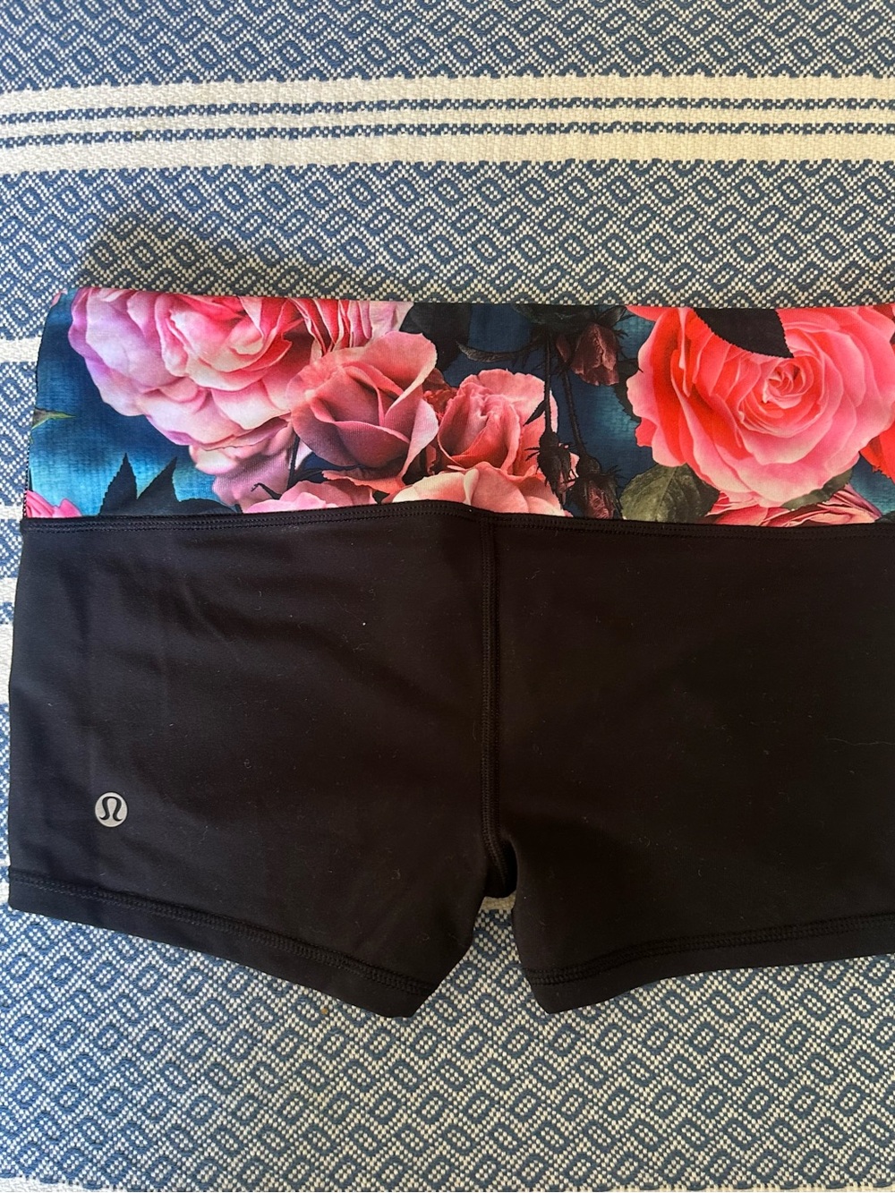 lululemon athletica Black Shorts with Pink Floral Waistband